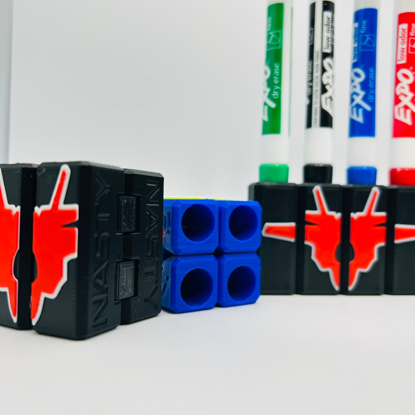 Custom Dry Erase Marker Holders that can have Callsigns, Jet silhouettes, and Side Text added to them. Jets include A-10, F-15, F-16, F-18, F-22, F-35, B-1, B-2, B-52, E-3, Mq-9, T-6, T-8, C-17, C-130, E-8, U-28. A perfect gift for military pilots. Available in Chisel Tip, Fine Tip and Visa-Vi.