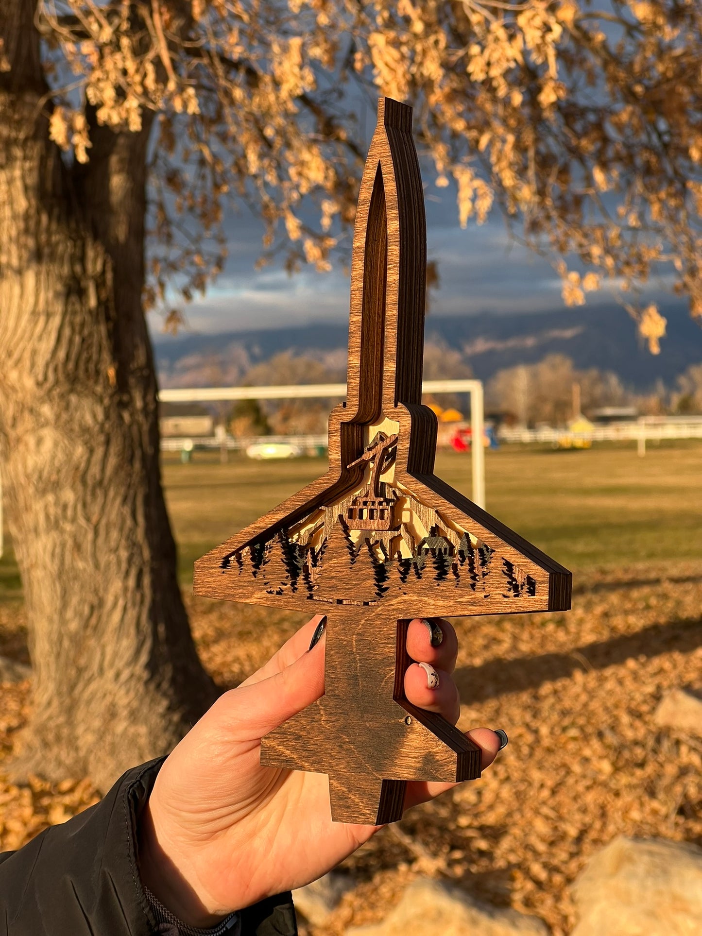 T-38 Mountain Scene 3D Layered Silhouette