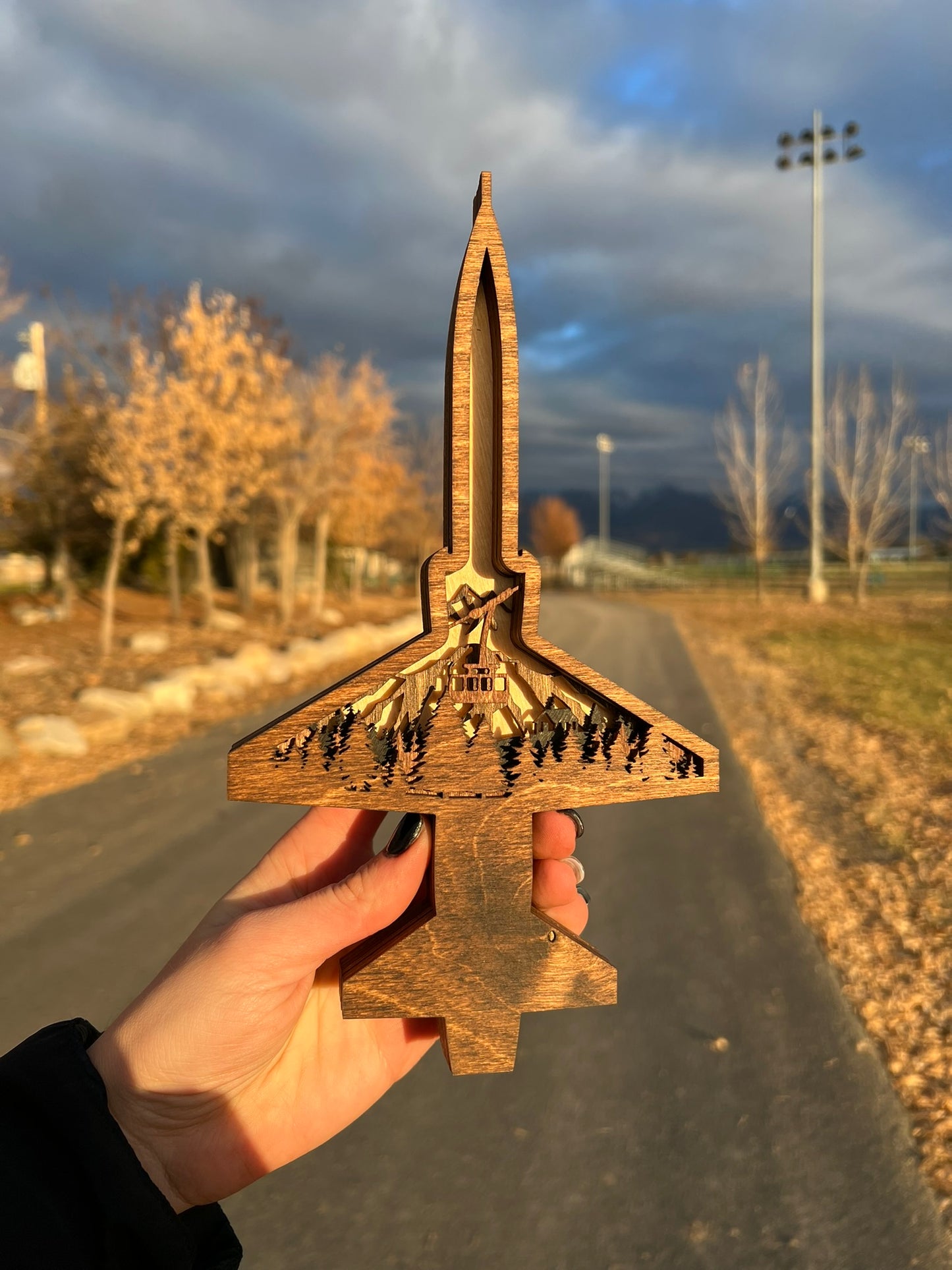 T-38 Mountain Scene 3D Layered Silhouette
