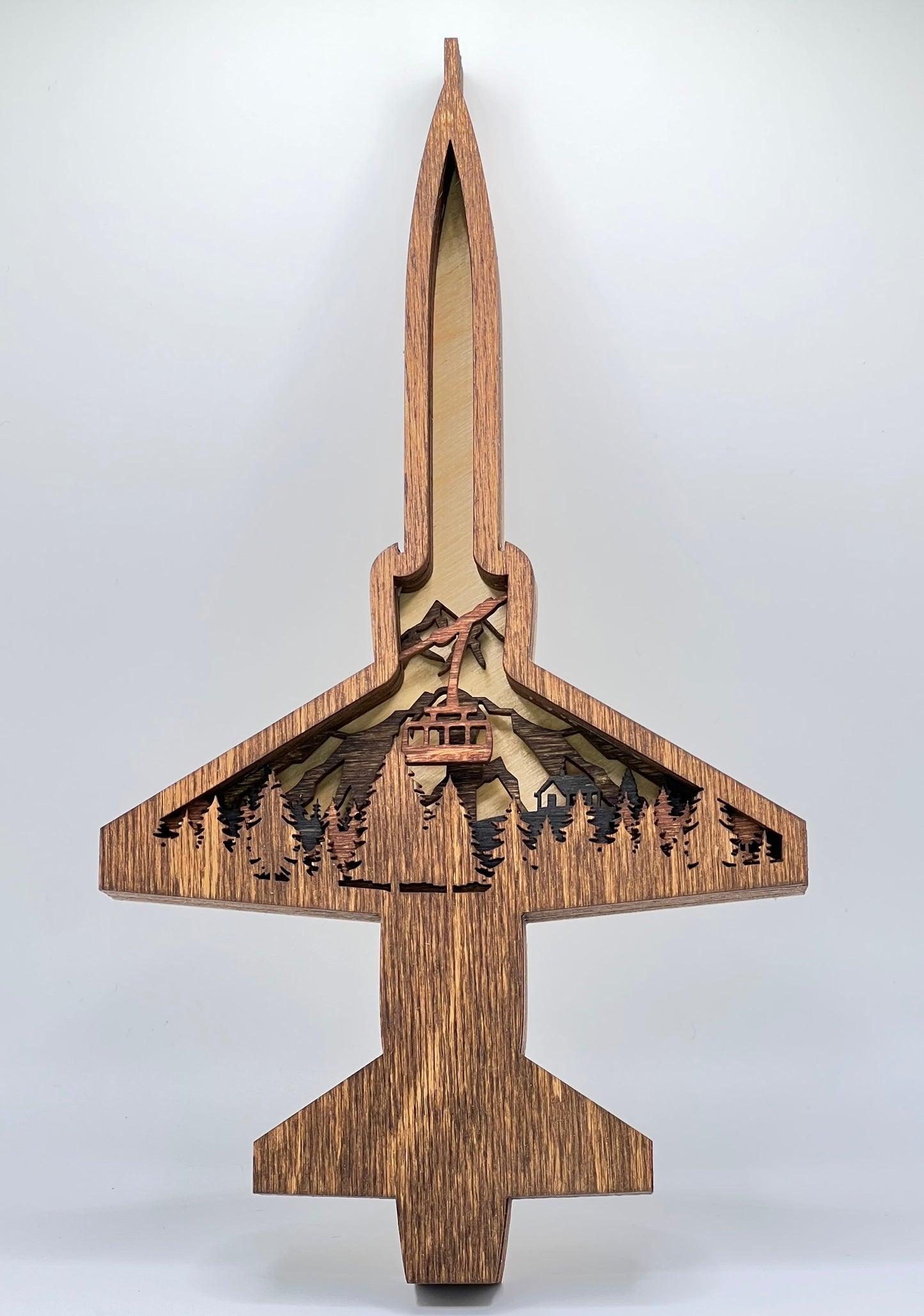 T-38 Mountain Scene 3D Layered Silhouette