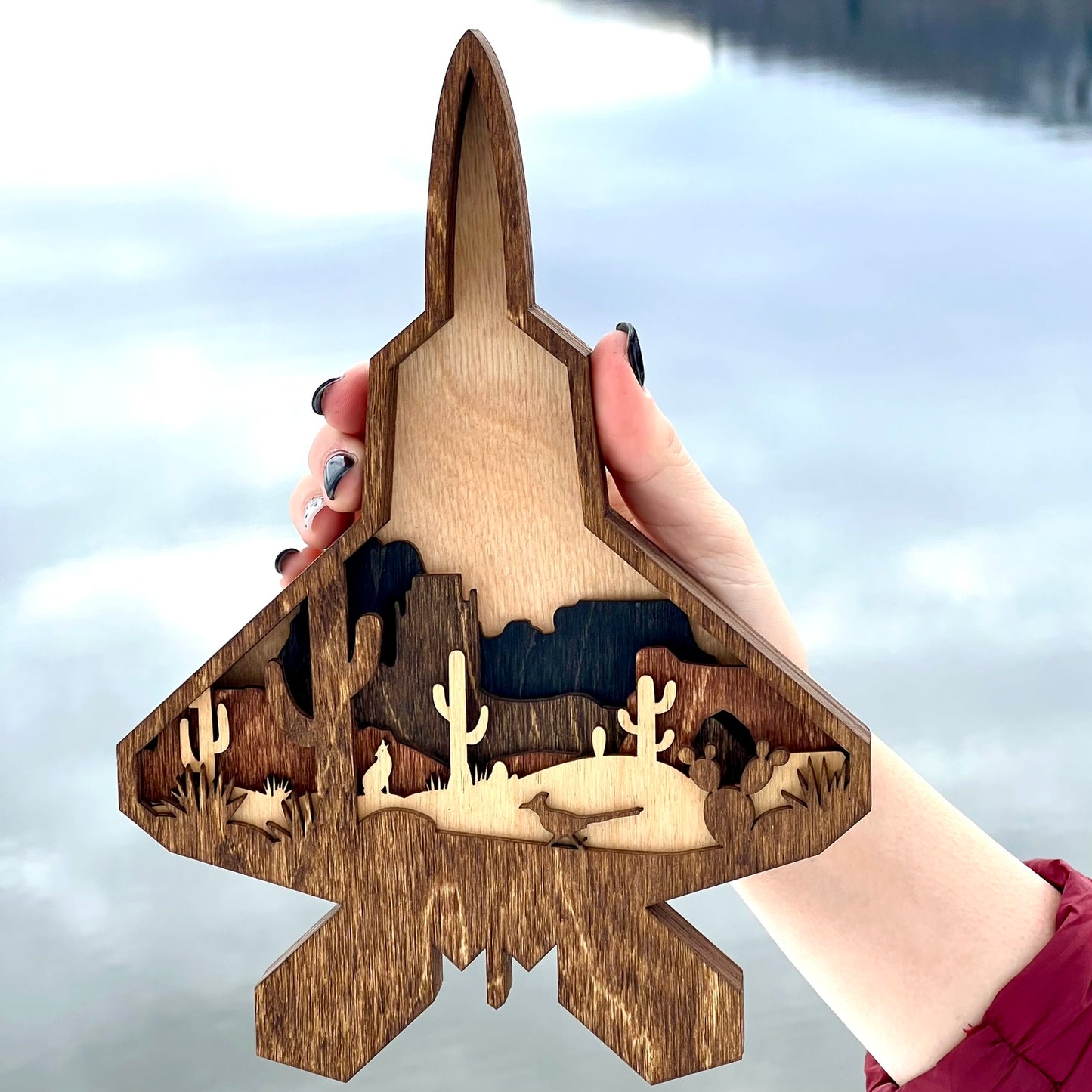 F-22 Desert Scene 3D Layered Silhouette