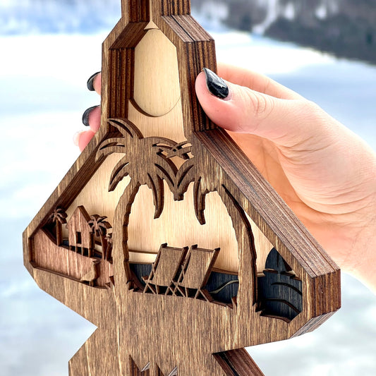 F-22 Beach Scene 3D Layered Silhouette