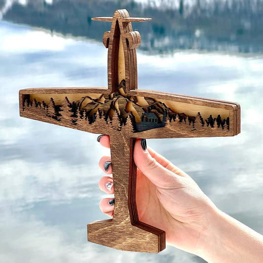 T-6 Mountain Scene 3D Layered Silhouette