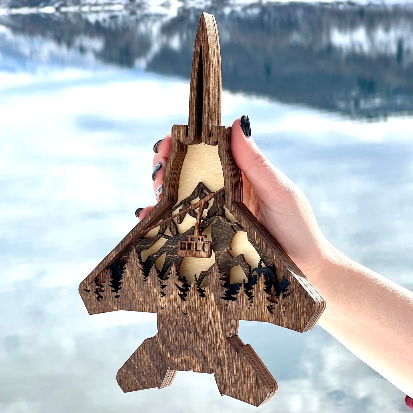 F-15 Mountain Scene 3D Layered Silhouette