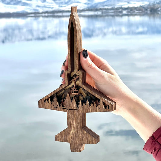 T-38 Mountain Scene 3D Layered Silhouette