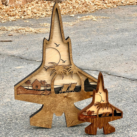 F-35 Beach Scene 3D Layered Silhouette