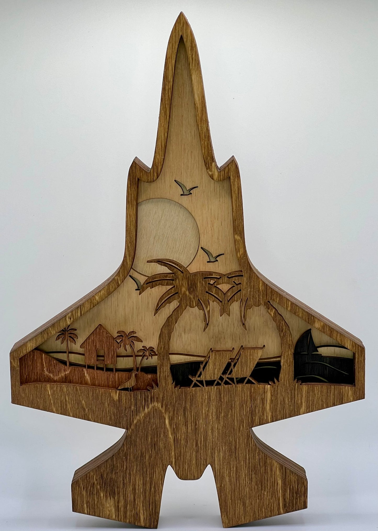 F-35 Beach Scene 3D Layered Silhouette