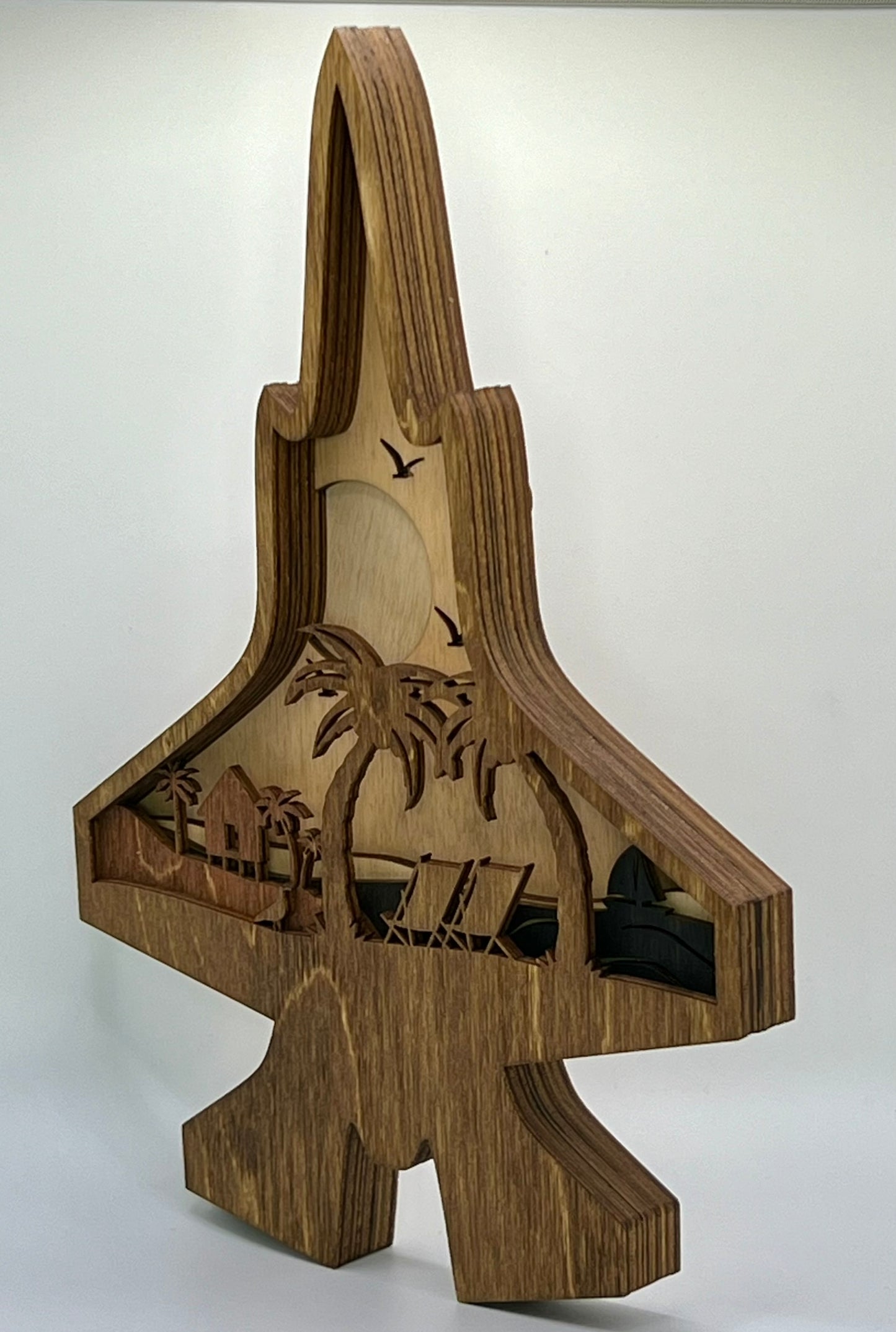 F-35 Beach Scene 3D Layered Silhouette