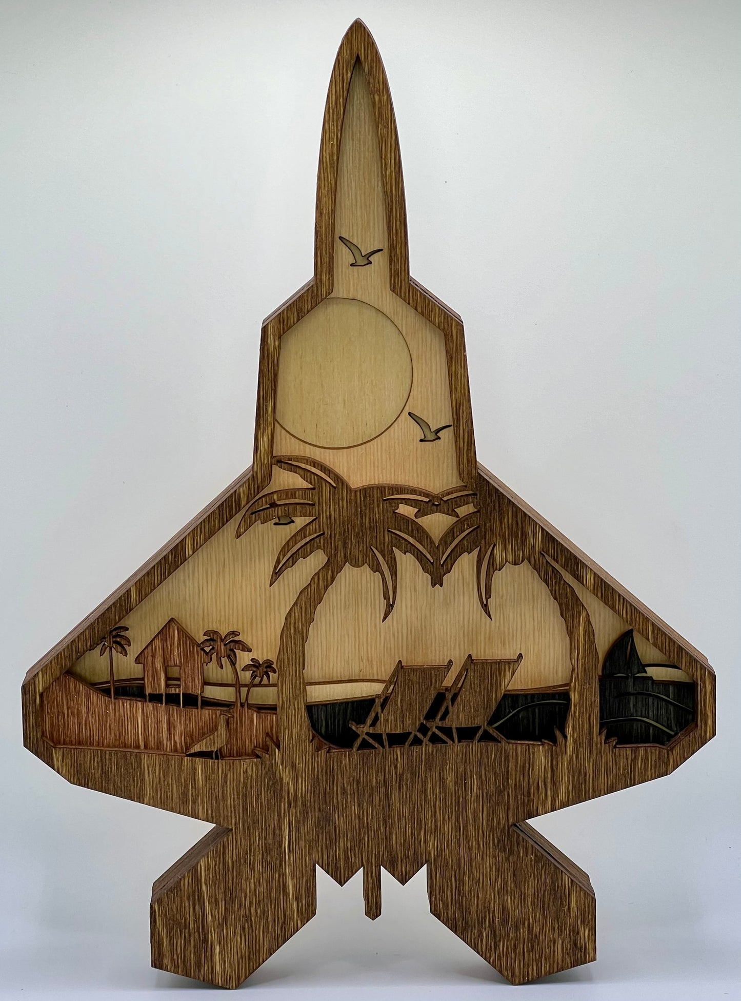 F-22 Beach Scene 3D Layered Silhouette