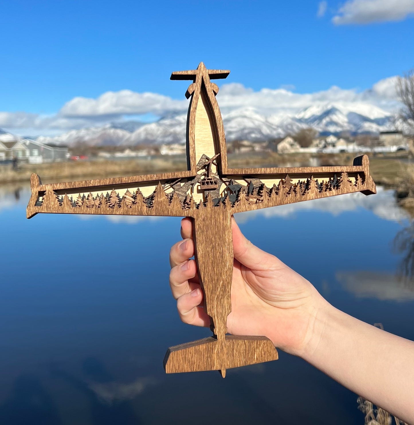 U-28 Mountain Scene 3D Layered Silhouette