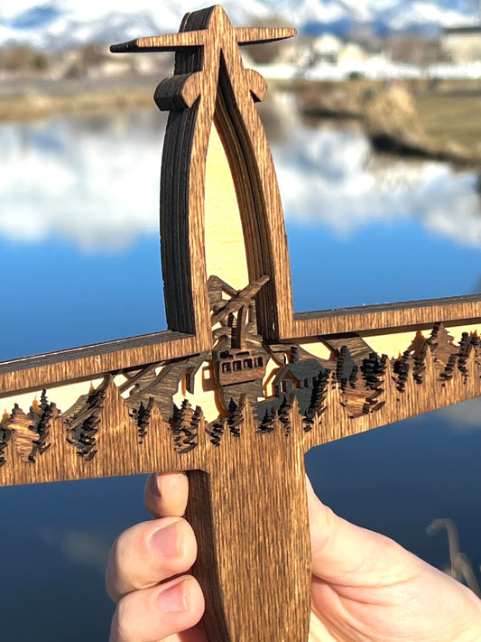 U-28 Mountain Scene 3D Layered Silhouette