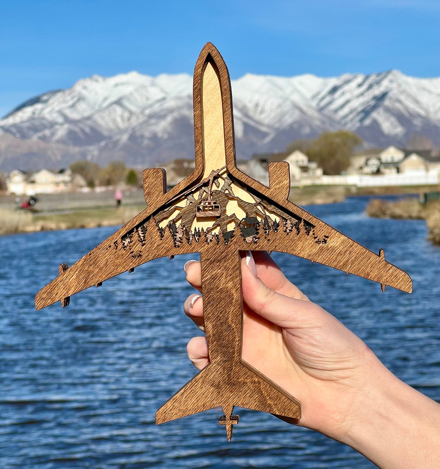 KC-46 Mountain Scene 3D Layered Silhouette