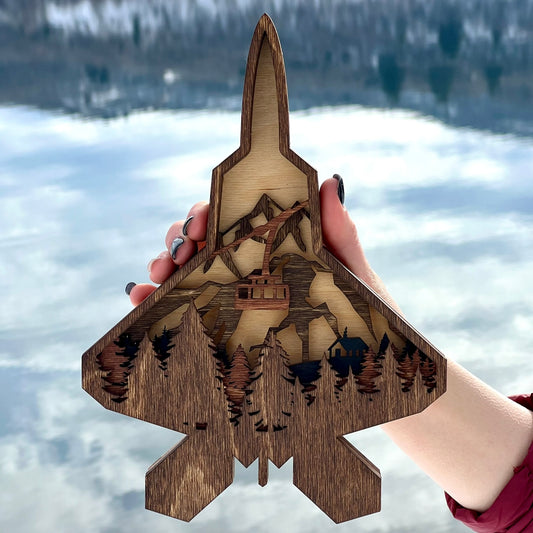 F-22 Mountain Scene 3D Layered Silhouette